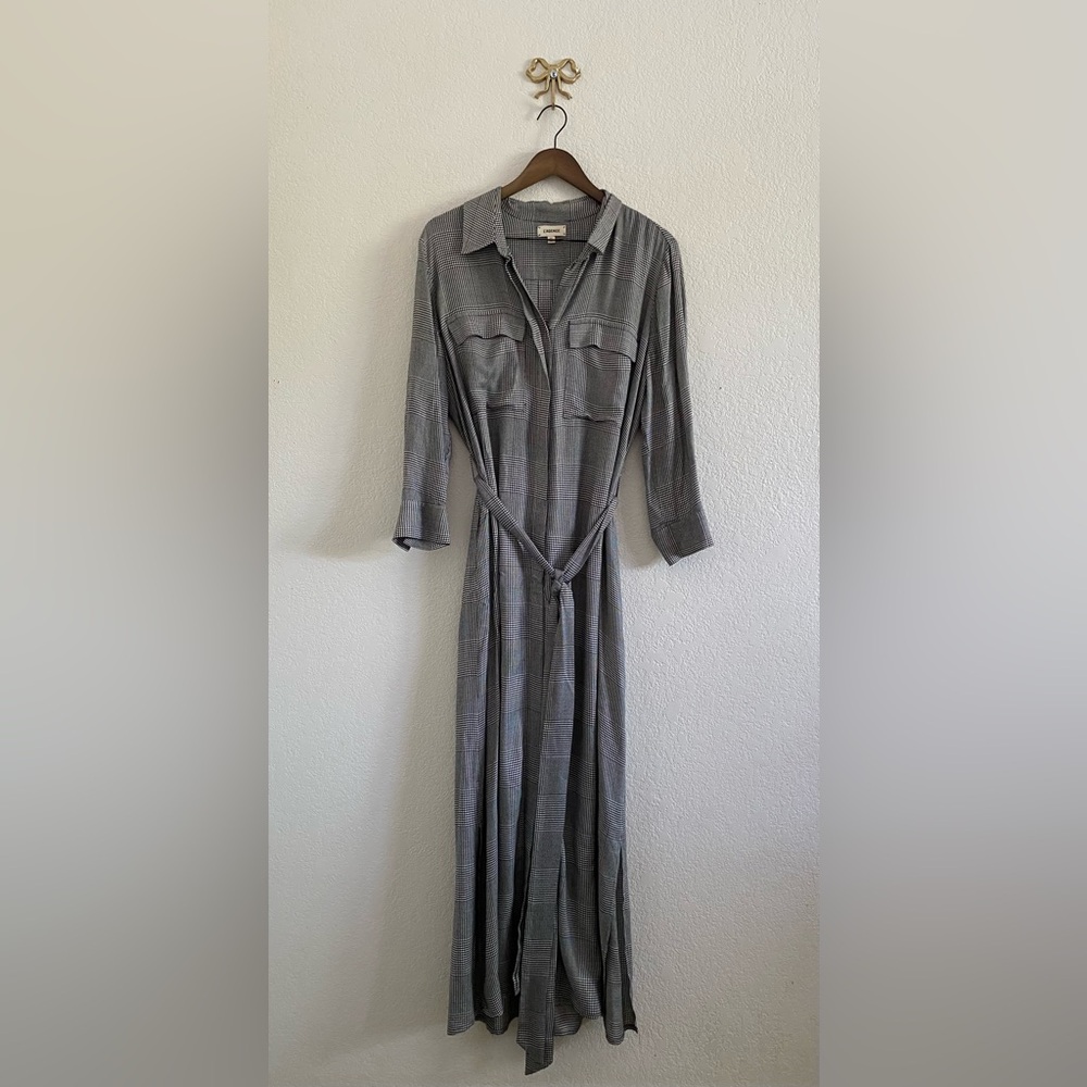 L'AGENCE Cameron Long Shirt Dress In Houndstooth Women’s Medium Black White